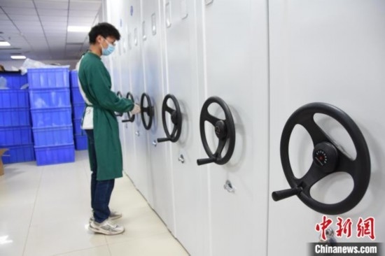 圖為鄭州大學人骨考古實驗室內的骨骼標本庫。王宇 攝