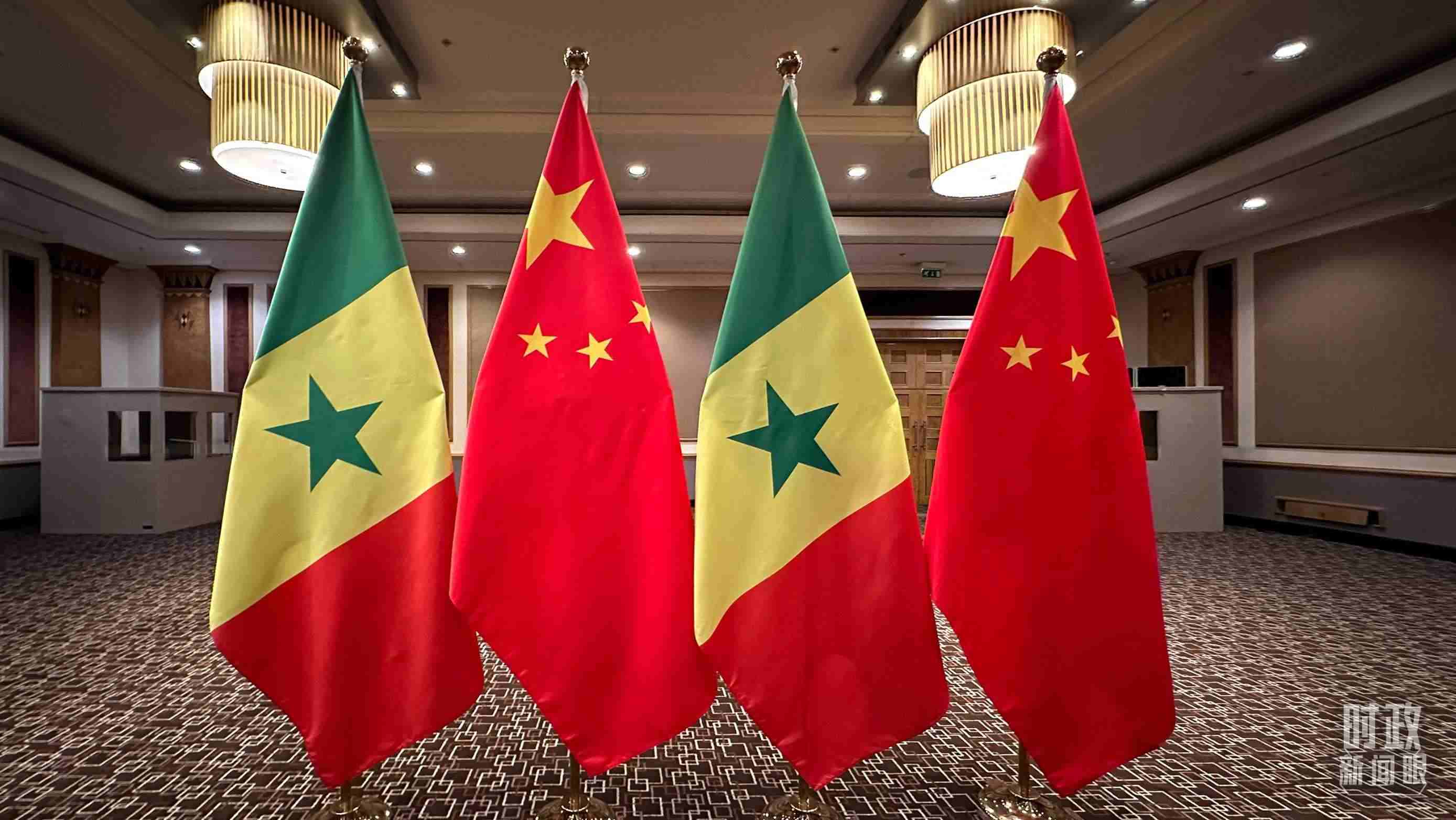 △會見現(xiàn)場的中塞兩國國旗。（總臺央視記者盧心雨拍攝）