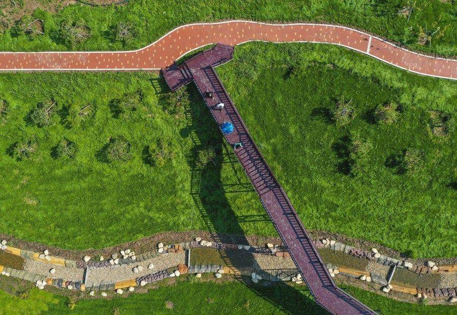 △游人在吉林長春市九臺區(qū)清水村千畝苗木花卉休閑旅游觀光產業(yè)園區(qū)參觀游覽。