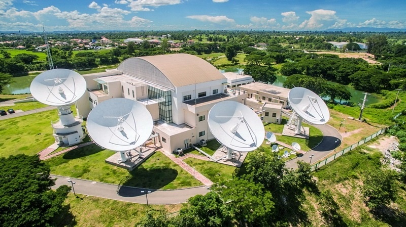 2016年8月1日拍攝的老撾首都萬象的老撾一號(hào)通信衛(wèi)星地面站全景。