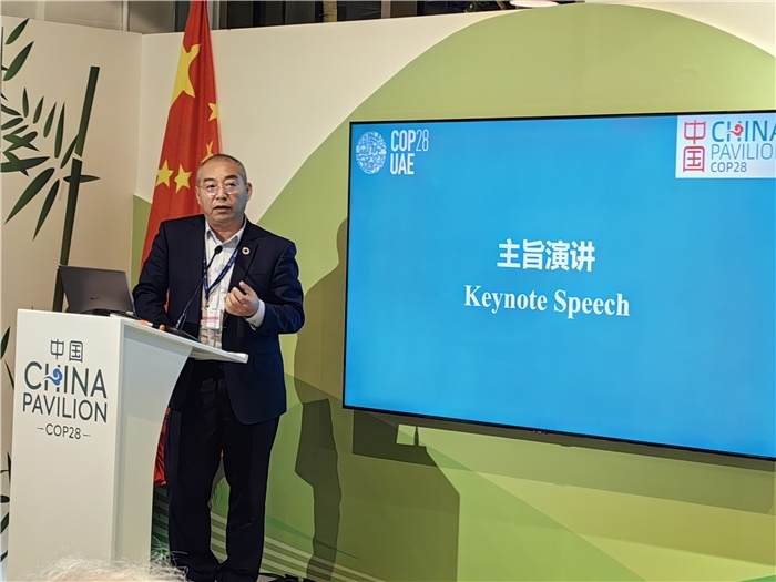 晶澳太陽(yáng)能科技股份有限公司高級(jí)副總裁孫廣彬發(fā)言。COP28中國(guó)角供圖