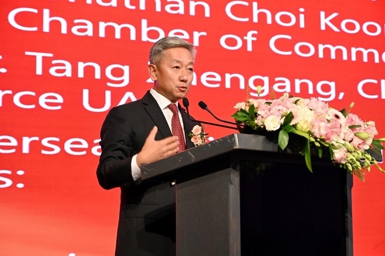 中國駐阿聯(lián)酋大使張益明致辭。阿聯(lián)酋中華工商總會(huì)供圖