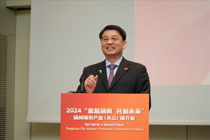 中國(guó)駐米蘭總領(lǐng)事劉侃寄語(yǔ)中意合作揚(yáng)帆遠(yuǎn)行。 主辦方供圖