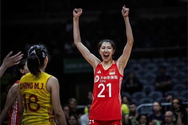 吳夢潔慶祝得分。圖片來源：國際排聯(lián)