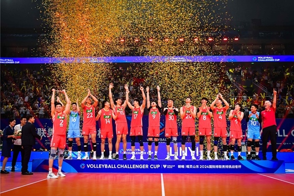 中國隊(duì)奪得2024年國際排聯(lián)男排挑戰(zhàn)者杯冠軍。圖片來源：國際排聯(lián)