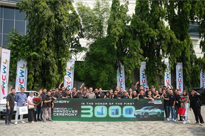 8月3日，中國車企奇瑞在雅加達(dá)舉行活動，慶祝在印尼交付第3000輛電動汽車OMODA E5。奇瑞汽車印度尼西亞銷售公司供圖