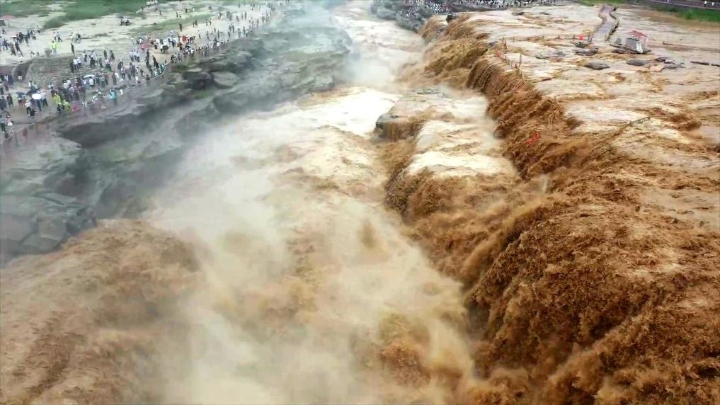 黃河壺口瀑布水量大增，出現(xiàn)壯美黃色瀑布群景觀。新華社發(fā) 呂桂明 攝