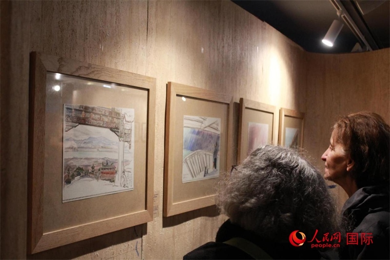 法國觀眾在欣賞展品。人民網(wǎng)記者 尚凱元攝