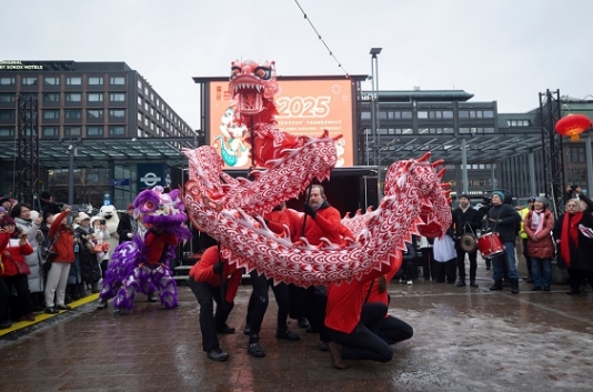 舞龍、舞獅表演。中國駐芬蘭大使館供圖
