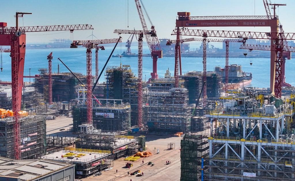 這是3月21日拍攝的天津博邁科海洋工程股份有限公司廠區(qū)一景（無(wú)人機(jī)照片）。新華社記者 趙子碩 攝